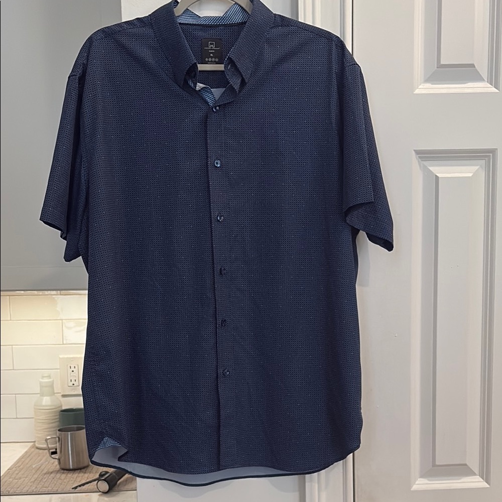 Casual Blue Short Sleeve Button Down Shirt